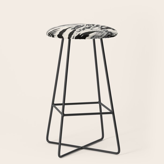 Abstract Zebra Stripe Pattern Modern Black and Beige Animal Stool Gallery Image 1