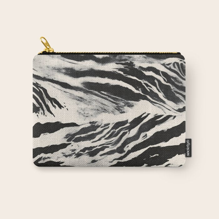 Abstract Zebra Stripe Pattern Modern Black and Beige Animal Carry All Pouch Gallery Image 1