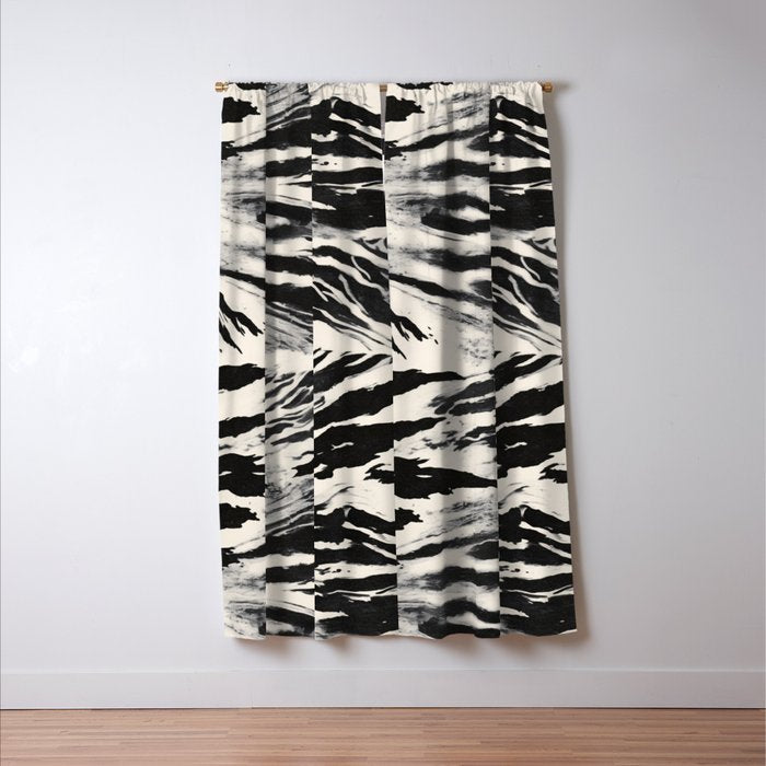 Abstract Zebra Stripe Pattern Modern Black and Beige Animal Window Curtain Gallery Image 3