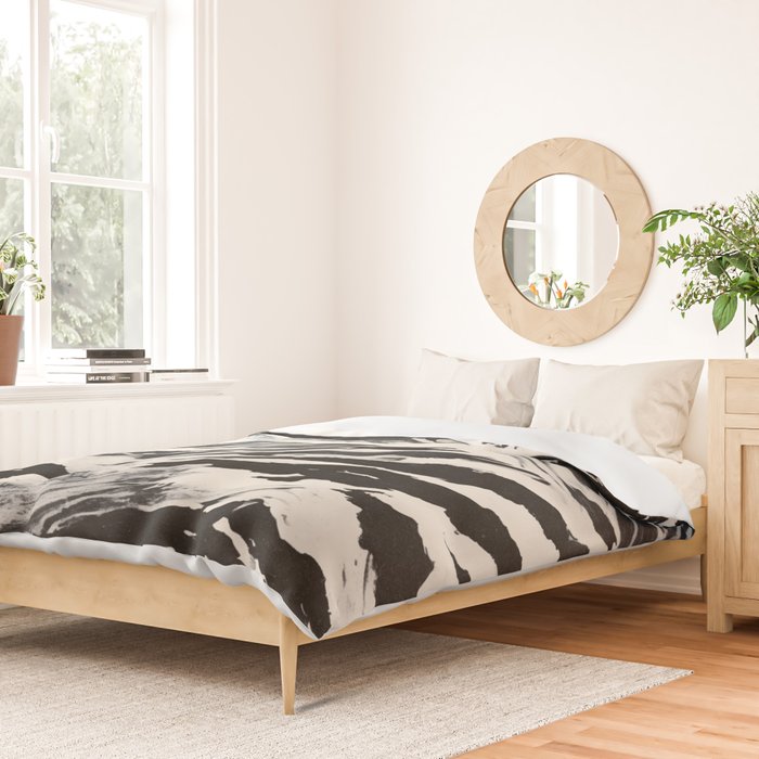 Abstract Zebra Stripe Pattern Modern Black and Beige Animal Duvet Cover Gallery Image 2