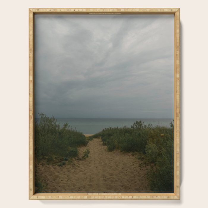 Overcast x beautiful Michigan beach photograph summer travel Serving Tray Gallery Image 1