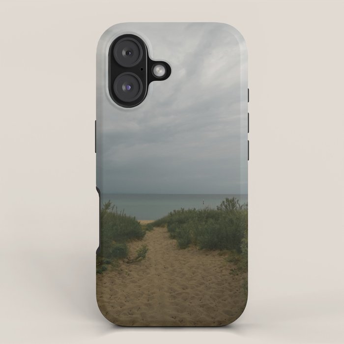 Overcast x beautiful Michigan beach photograph summer travel iPhone Case Gallery Image 1