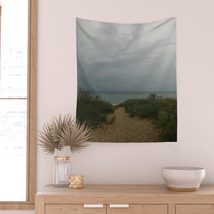 Overcast x beautiful Michigan beach photograph summer travel Wall Tapestry Gallery Image 2