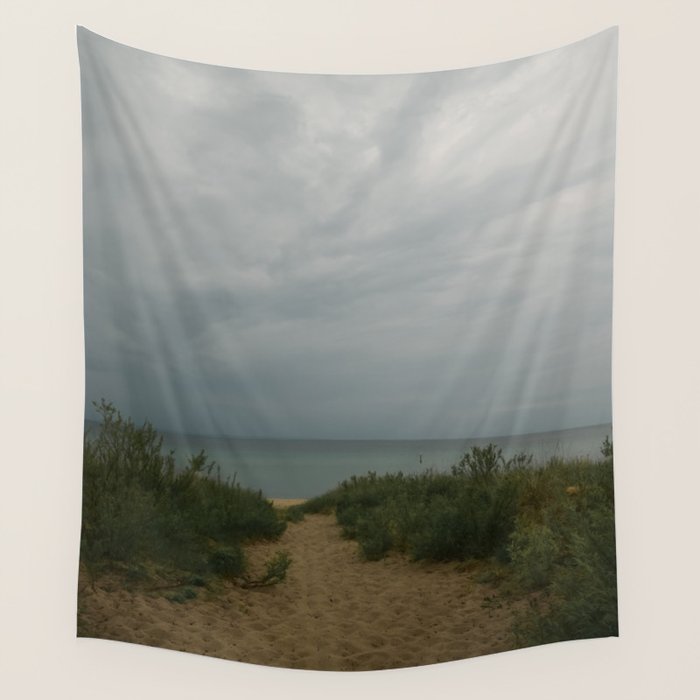 Overcast x beautiful Michigan beach photograph summer travel Wall Tapestry Gallery Image 4