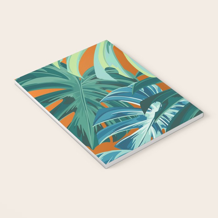 Tropical Monstera Palm Leaves on Orange Notebook Gallery Image 3