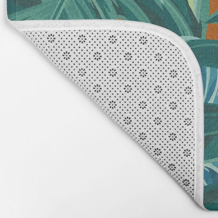 Tropical Monstera Palm Leaves on Orange Bath Mat Gallery Image 2