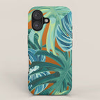 Tropical Monstera Palm Leaves on Orange iPhone Case Gallery Image 1