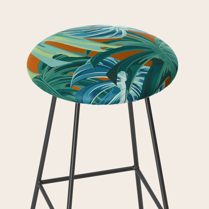 Tropical Monstera Palm Leaves on Orange Stool Gallery Image 2