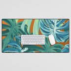 Tropical Monstera Palm Leaves on Orange Desk Mat Gallery Image 1