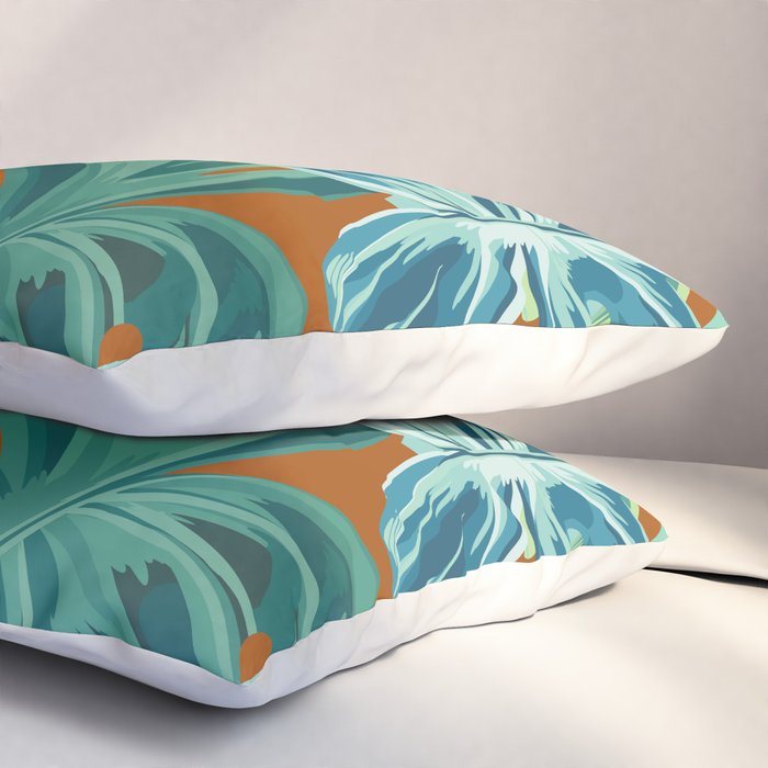 Tropical Monstera Palm Leaves on Orange Pillow Sham Gallery Image 3