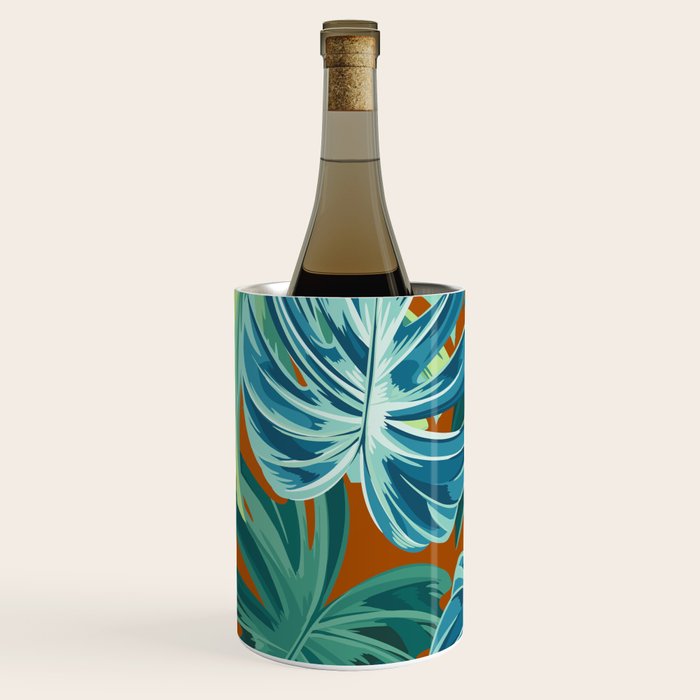 Tropical Monstera Palm Leaves on Orange Wine Chiller Gallery Image 3
