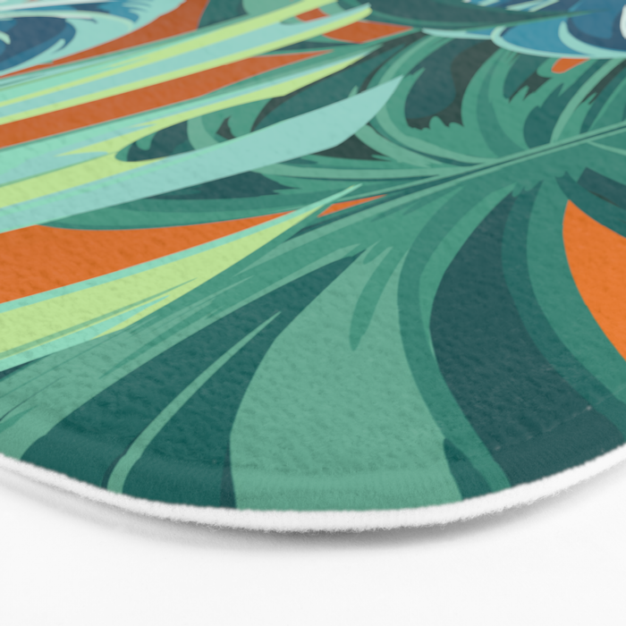Tropical Monstera Palm Leaves on Orange Bath Mat Gallery Image 3