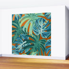 Tropical Monstera Palm Leaves on Orange Wall Mural Gallery Image 2