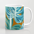 Tropical Monstera Palm Leaves on Orange Coffee Mug Gallery Image 1
