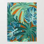 Tropical Monstera Palm Leaves on Orange Poster Gallery Image 4
