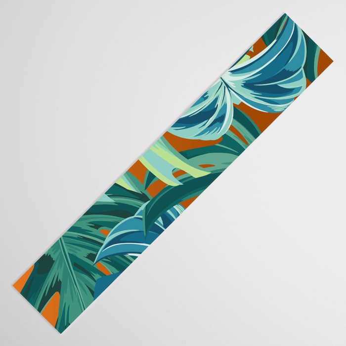 Tropical Monstera Palm Leaves on Orange Table Runner Gallery Image 3