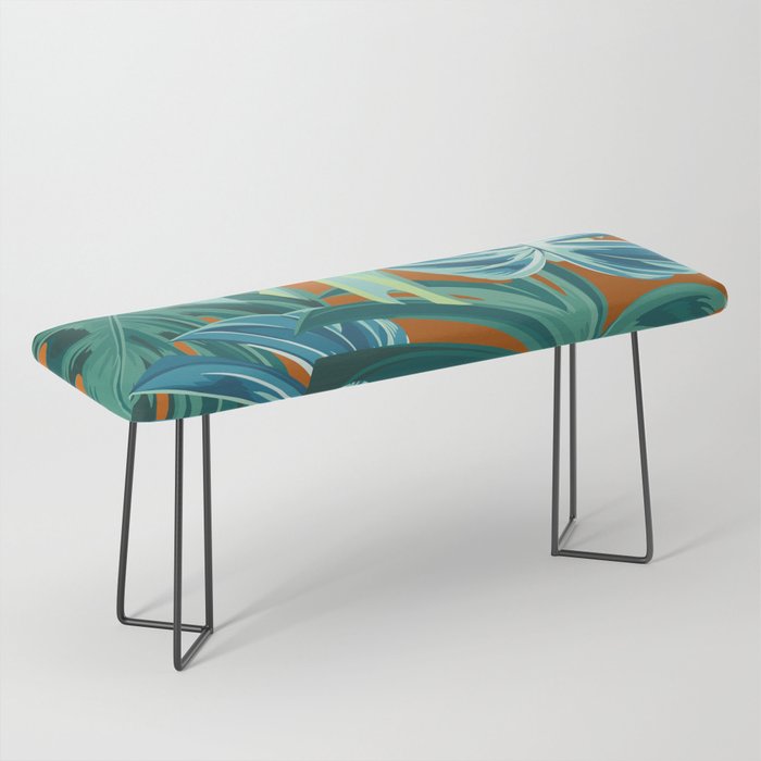 Tropical Monstera Palm Leaves on Orange Bench Gallery Image 1