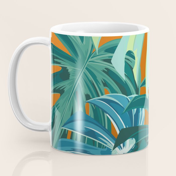 Tropical Monstera Palm Leaves on Orange Coffee Mug Gallery Image 3