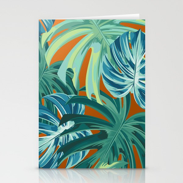 Tropical Monstera Palm Leaves on Orange Stationery Card Gallery Image 1