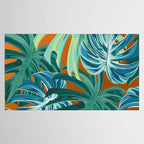 Tropical Monstera Palm Leaves on Orange Tablecloth Gallery Image 2