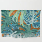 Tropical Monstera Palm Leaves on Orange Wall Hanging Gallery Image 1