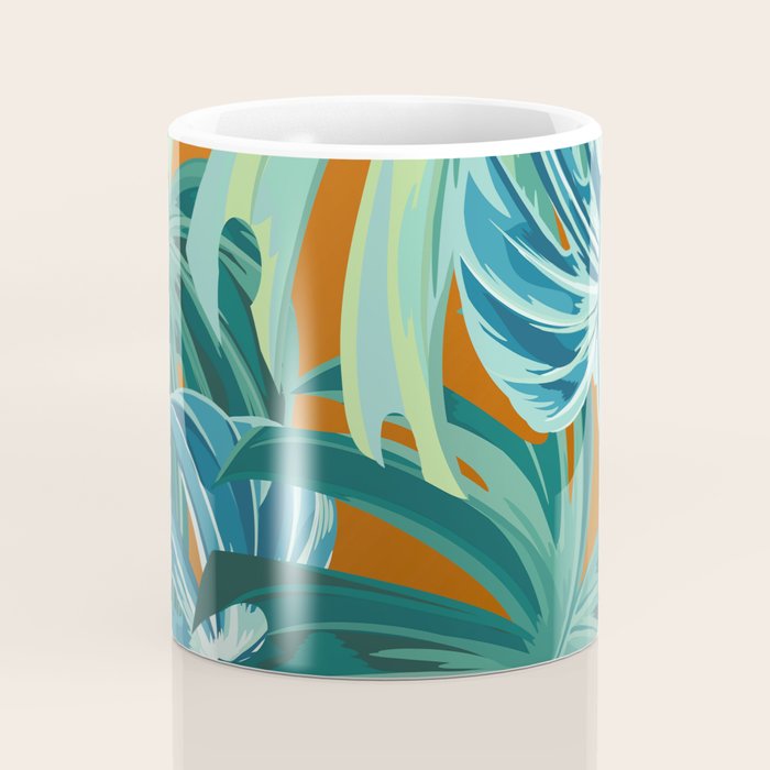 Tropical Monstera Palm Leaves on Orange Coffee Mug Gallery Image 4