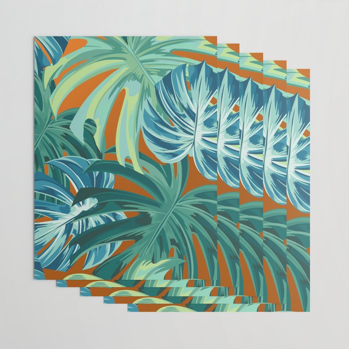 Tropical Monstera Palm Leaves on Orange Wrapping Paper Gallery Image 3