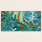 Tropical Monstera Palm Leaves on Orange Desk Mat Gallery Image 3