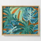 Tropical Monstera Palm Leaves on Orange Serving Tray Gallery Image 1