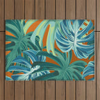 Tropical Monstera Palm Leaves on Orange Outdoor Rug Gallery Image 1