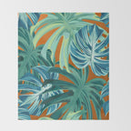 Tropical Monstera Palm Leaves on Orange Throw Blanket Gallery Image 2