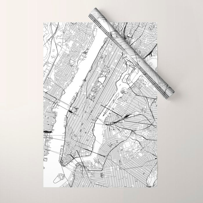 New York City White Map Wrapping Paper Gallery Image 1
