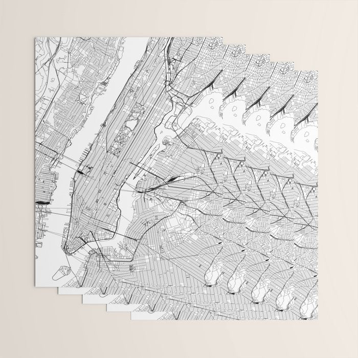 New York City White Map Wrapping Paper Gallery Image 3