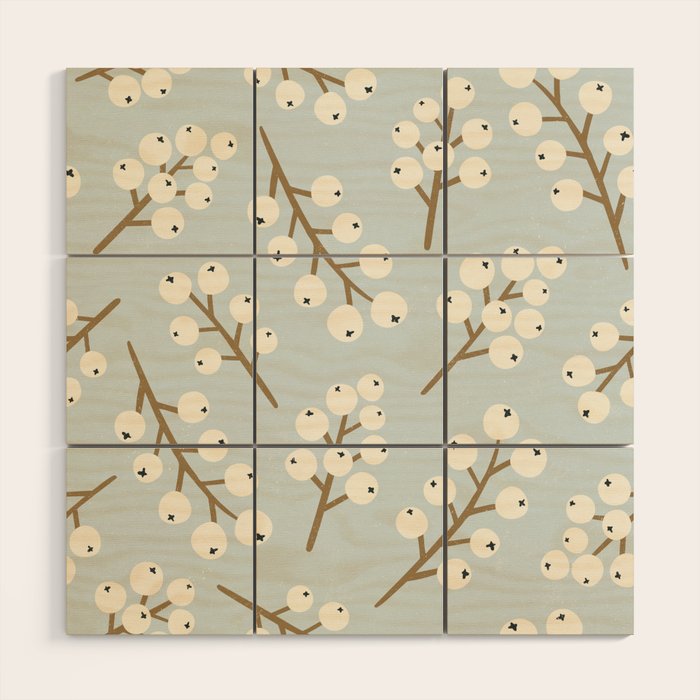 Berries and Branches - Light Blue Wood Wall Art Gallery Image 1