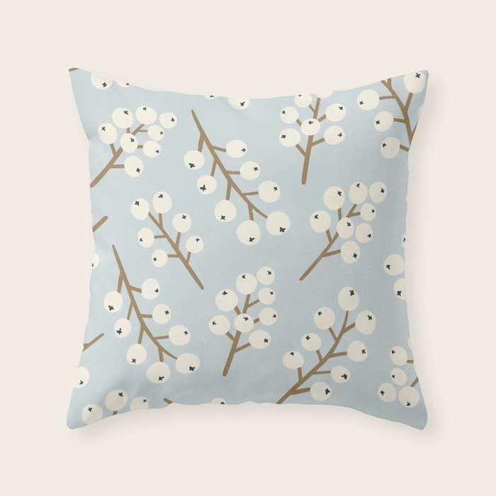 Berries and Branches - Light Blue Throw Pillow Gallery Image 1