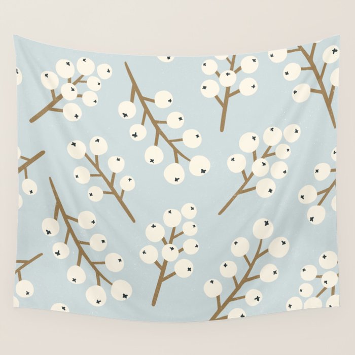 Berries and Branches - Light Blue Wall Tapestry Gallery Image 4