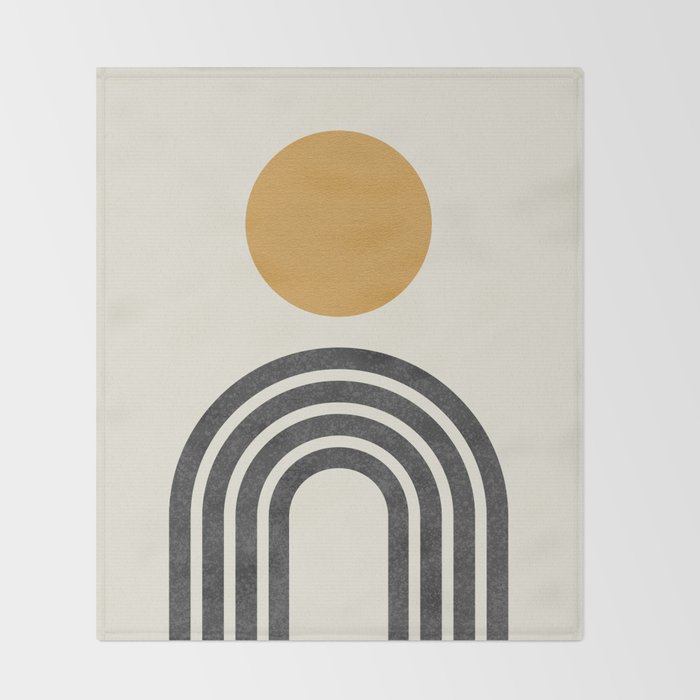 Mid century modern gold sun and black rainbow Throw Blanket Gallery Image 2