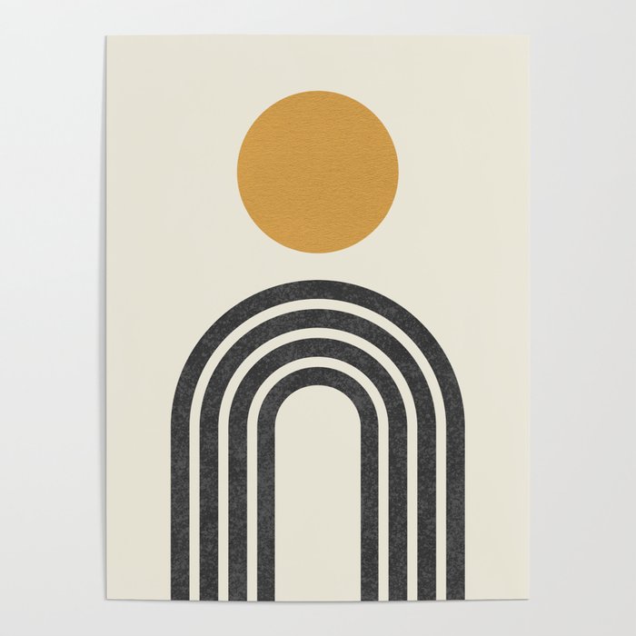 Mid century modern gold sun and black rainbow Poster Gallery Image 1