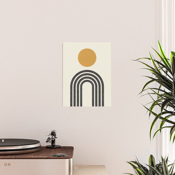 Mid century modern gold sun and black rainbow Poster Gallery Image 2