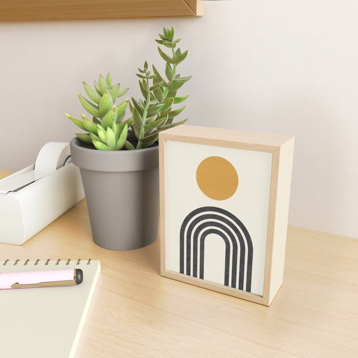 Mid century modern gold sun and black rainbow Mini Art Print Gallery Image 2