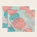 Floral Pattern, Orange, Teal, Mint Green, Flower Print Placemat Gallery Image 1