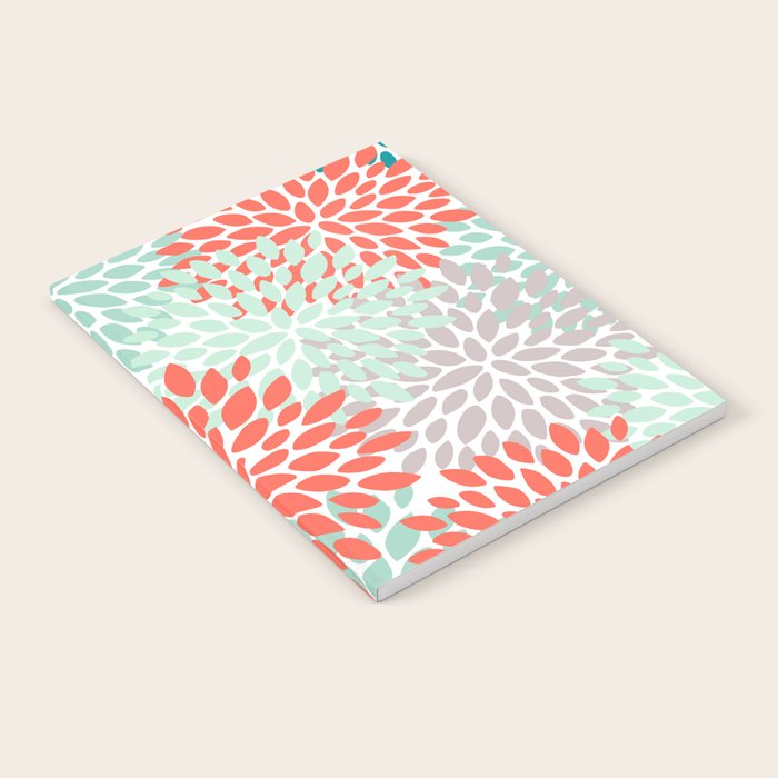 Floral Pattern, Orange, Teal, Mint Green, Flower Print Notebook Gallery Image 1