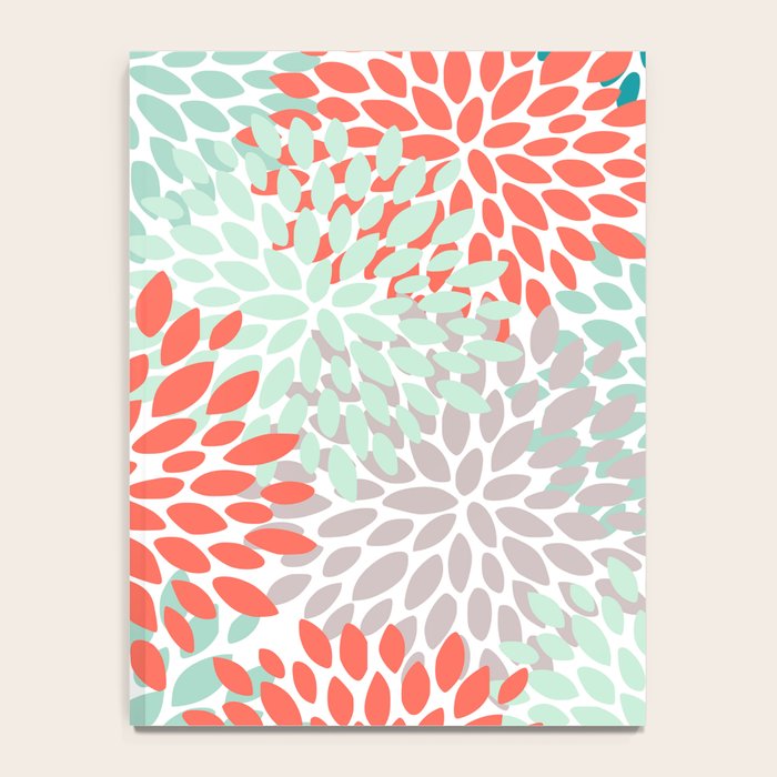Floral Pattern, Orange, Teal, Mint Green, Flower Print Notebook Gallery Image 4