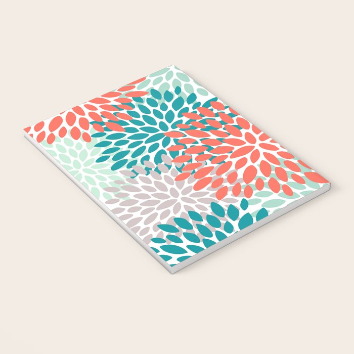 Floral Pattern, Orange, Teal, Mint Green, Flower Print Notebook Gallery Image 3
