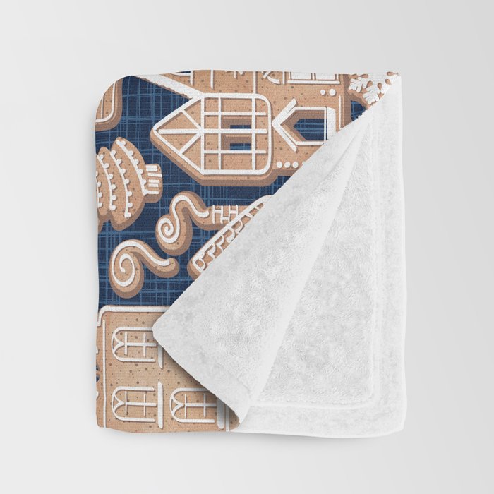 Whimsical Gingerbread Christmas Village // blue and brown Throw Blanket Gallery Image 3