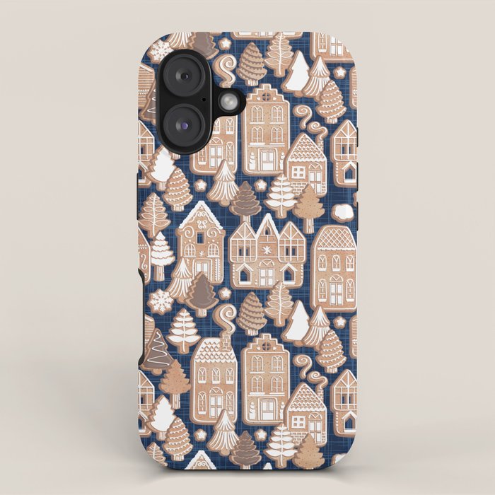 Whimsical Gingerbread Christmas Village // blue and brown iPhone Case Gallery Image 1