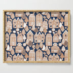 Whimsical Gingerbread Christmas Village // blue and brown Serving Tray Gallery Image 1
