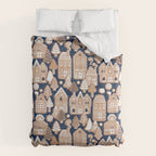 Whimsical Gingerbread Christmas Village // blue and brown Duvet Cover Gallery Image 6