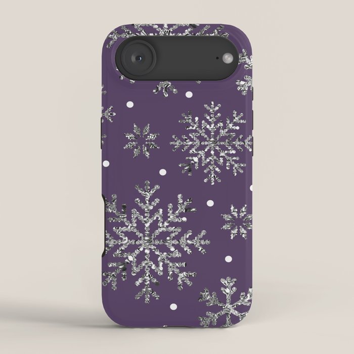 Vintage Christmas Silver snowflakes plum purple iPhone Case Gallery Image 2