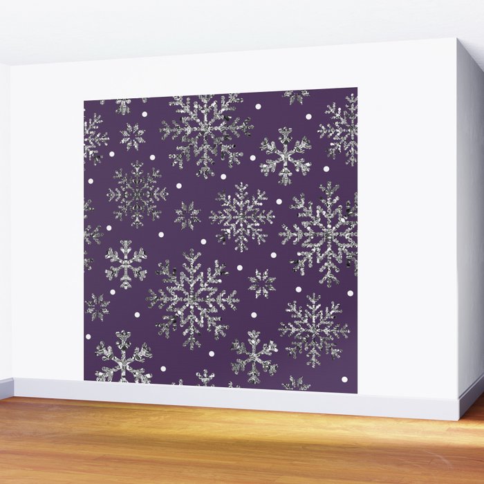 Vintage Christmas Silver snowflakes plum purple Wall Mural Gallery Image 2